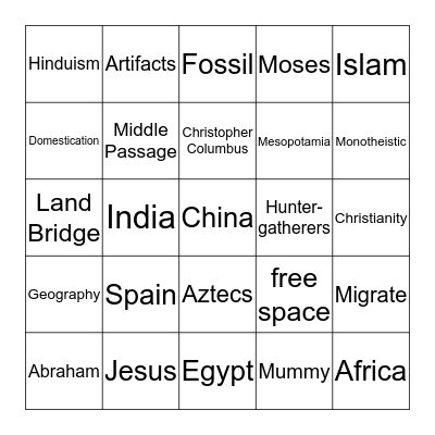 Social Studies Bingo Card