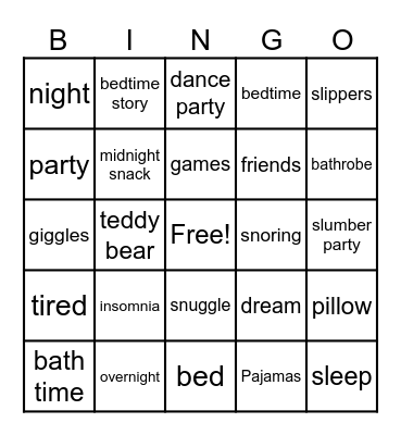 Stuffy Sleepover Bingo Card