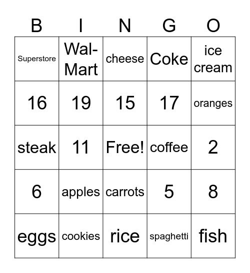 FOOD FOOD FOOD FOOD FOOD FOOD FOOD Bingo Card