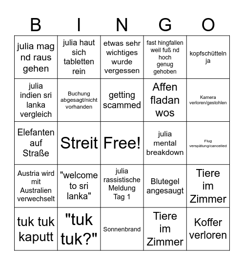 Sri Lanka Urlaub 2k26 Bingo Card