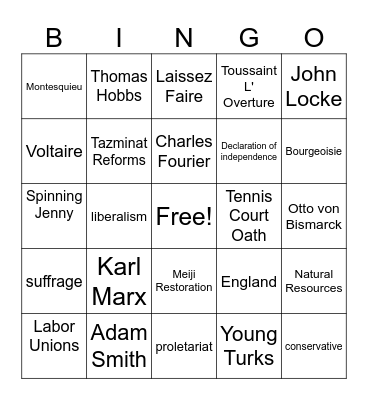 APW Unit 5 Bingo Card