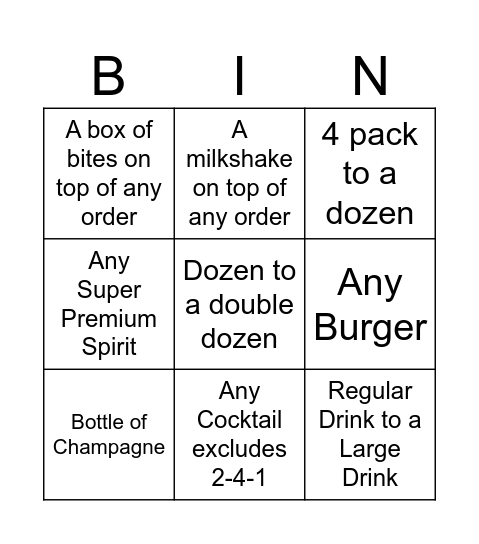 Upselling Bingo Card