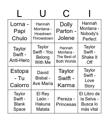 Bingo Musical - Los 30 de Lucía Bingo Card