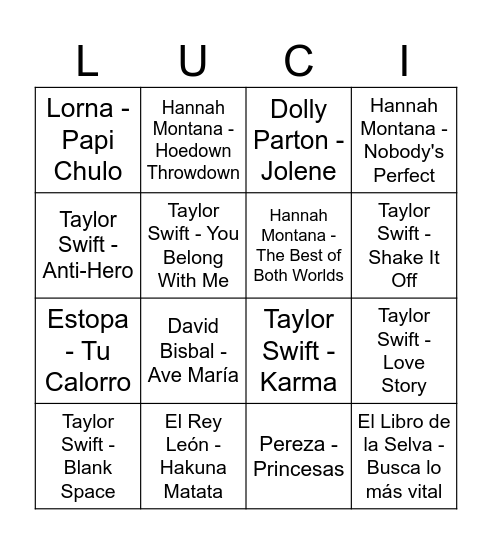 Bingo Musical - Los 30 de Lucía Bingo Card