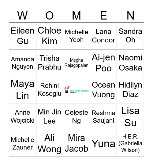 API Women Trialblazers Bingo Card