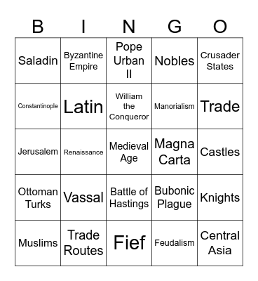 High Middle Ages Jingo Bingo Card