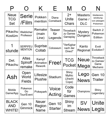 Pokemon Day Bingo Card