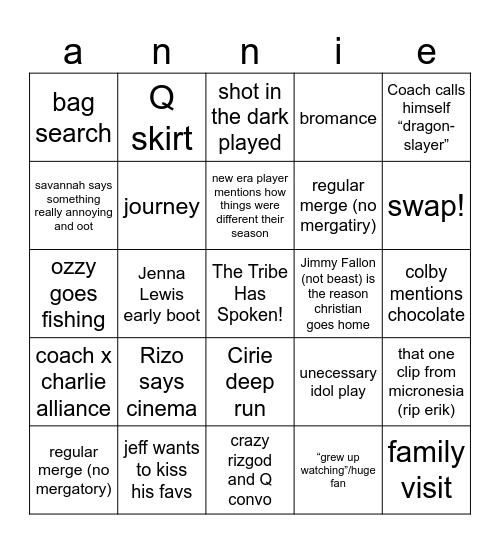 Survivor 50 BINGO!! Bingo Card