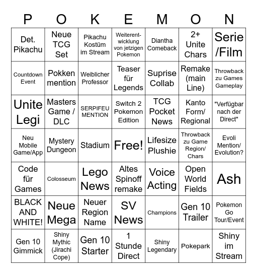 Pokemon Day Bingo Card
