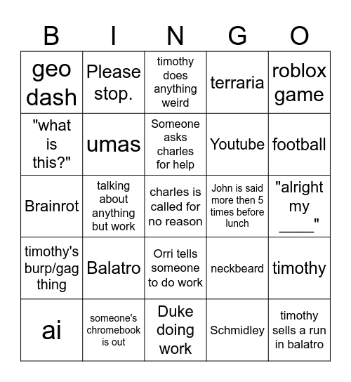 Untitled Bingo Card