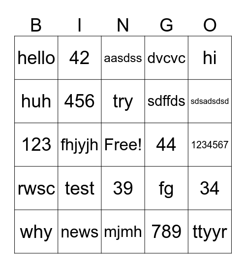 Untitled Bingo Card