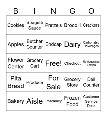 Grocery Store Bingo Card
