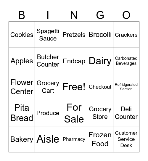 Grocery Store Bingo Card