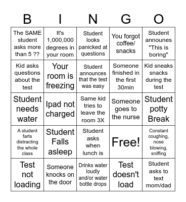 State Testing BINGO Card