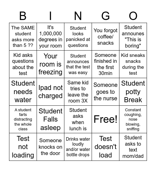 State Testing BINGO Card