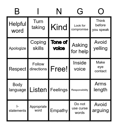 Healthy Communication Skills Bingo Card