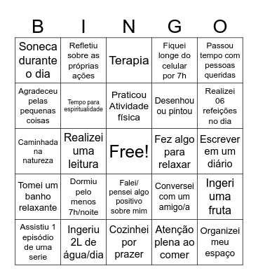 Bingo Autocuidado Bingo Card