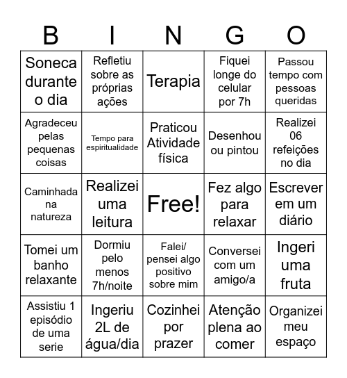 Bingo Autocuidado Bingo Card