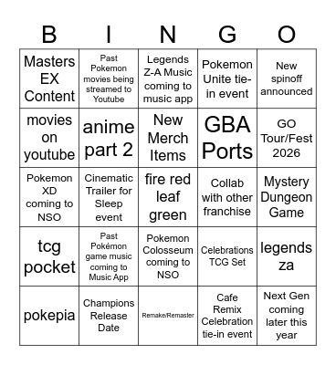 Pokémon Day 2026 Bingo Card