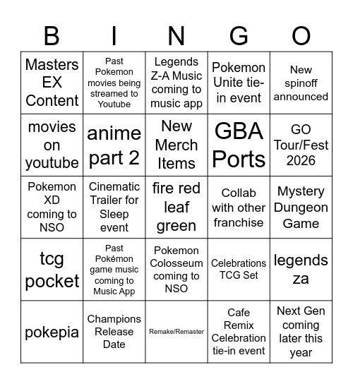 Pokémon Day 2026 Bingo Card
