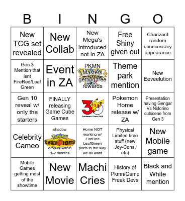 Pokemon Day Bingo Card