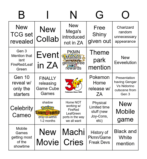 Pokemon Day Bingo Card
