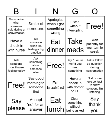 SKILLS Bingo Card