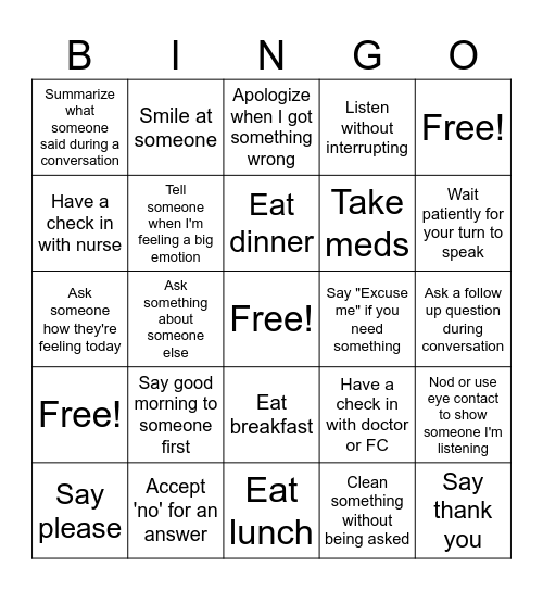 SKILLS Bingo Card