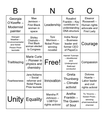 Women’s History Month Bingo Card
