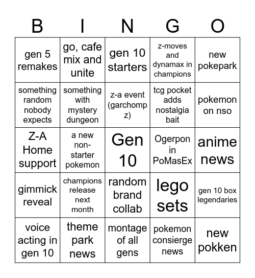 Pokemon Day 2026 Bingo Card