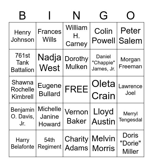 Veteran Bingo Card