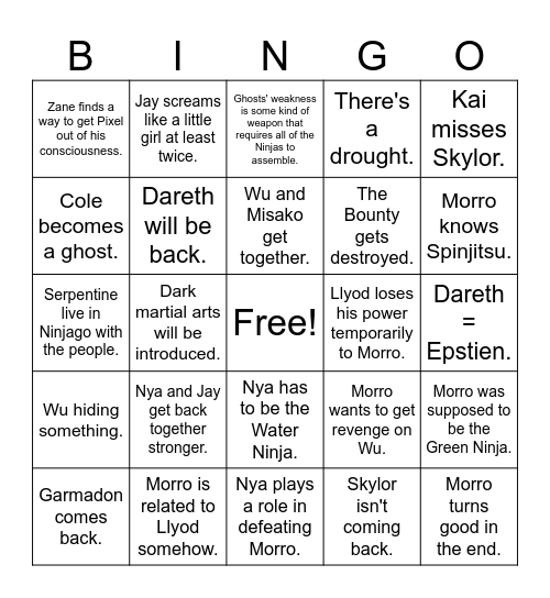 Ninjago S5 Bingo Card
