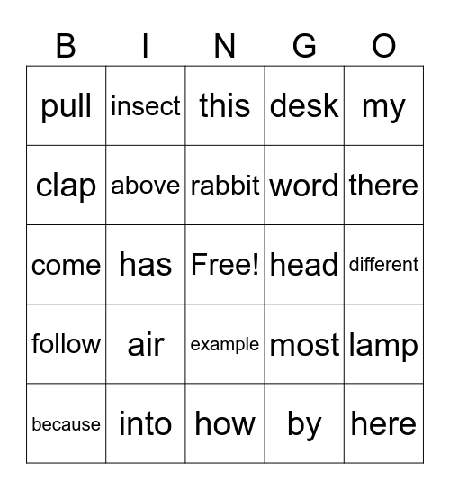 3rd Grade Bingo Card