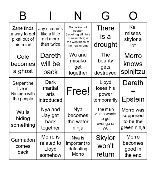 Ninjago season 5 - Possession Bingo Card