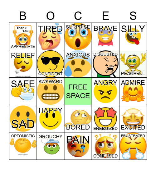 Emotions Bingo Card