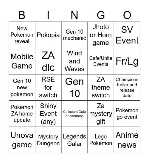 Pokemon Day 2026 Bingo Card