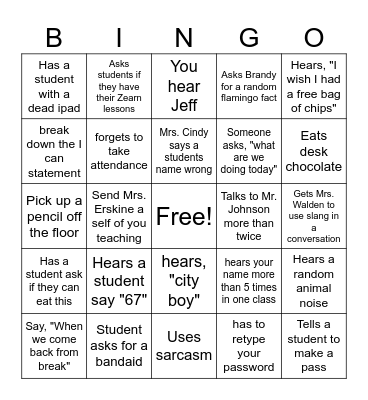 Spring Break Bingo Card