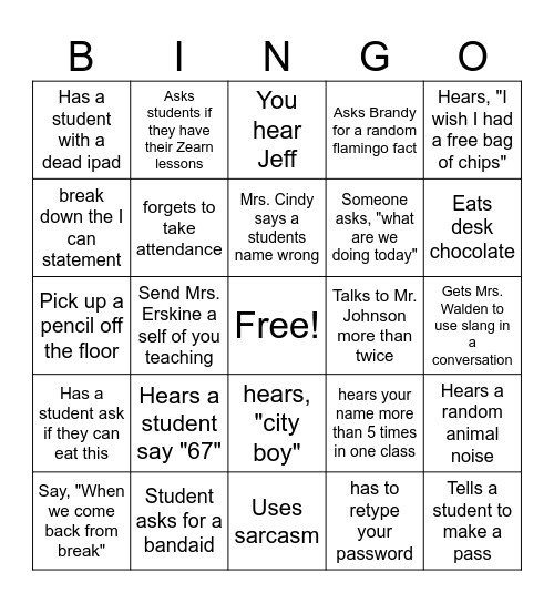 Spring Break Bingo Card
