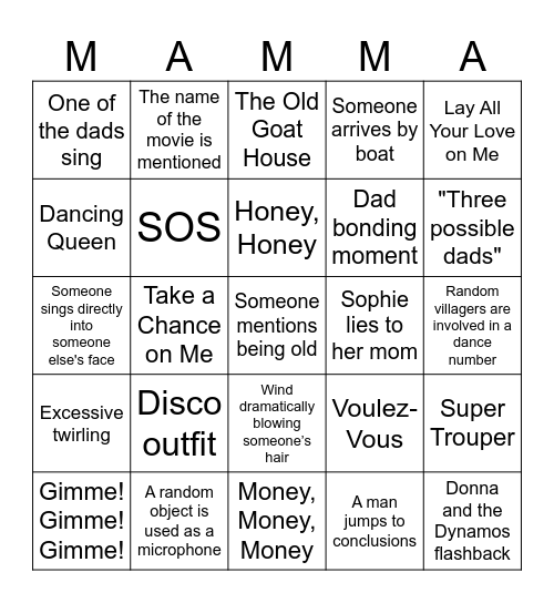 Mamma Mia Bingo Card