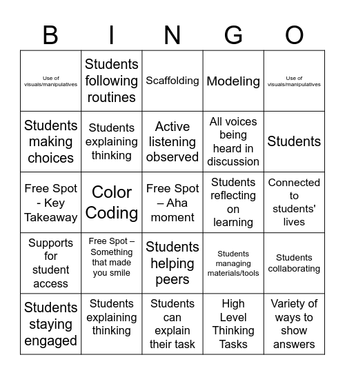 Learning Walks Bingo Card