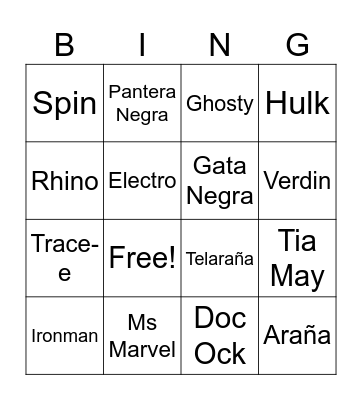 Spidey Bingo Card