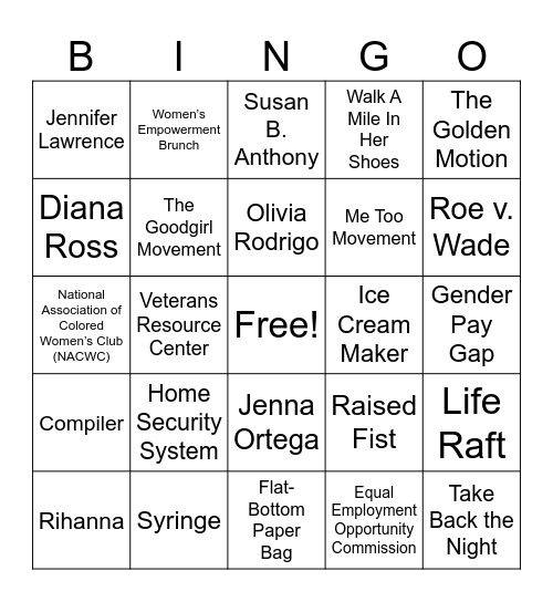 Women History Month Bingo Card