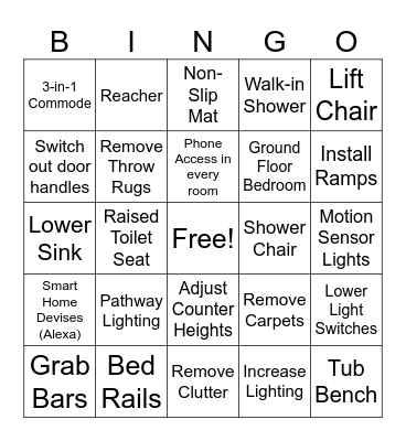 Home Modification Bingo Card