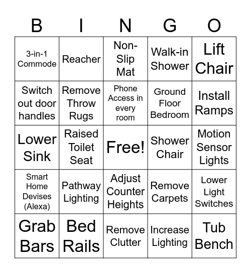 Home Modification Bingo Card