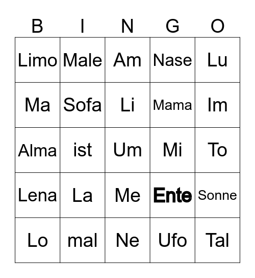 Lese Bingo Card