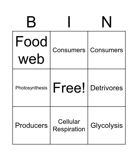Vocabulary Science Bingo Card