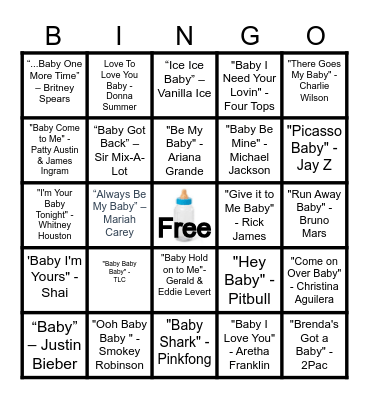 Journey Rose Baby Bingo Card
