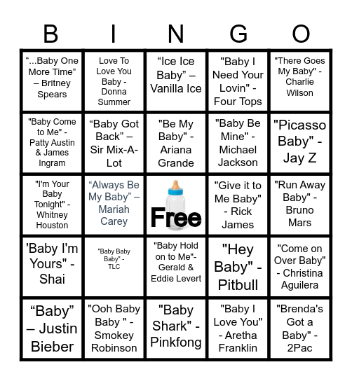 Journey Rose Baby Bingo Card