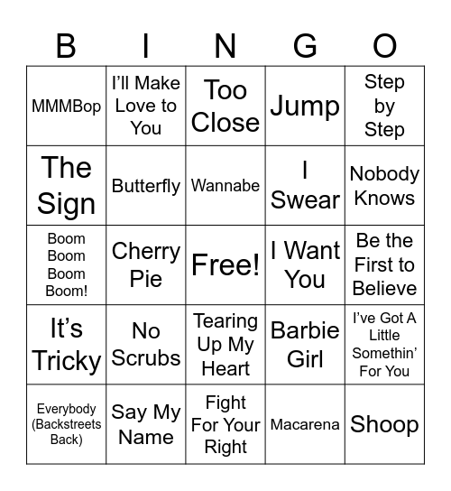 90’s Mixed Tapes Bingo Card