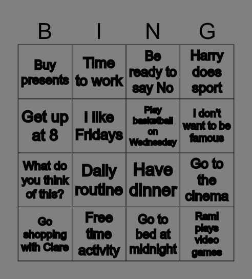 Unit 1 Bingo Card